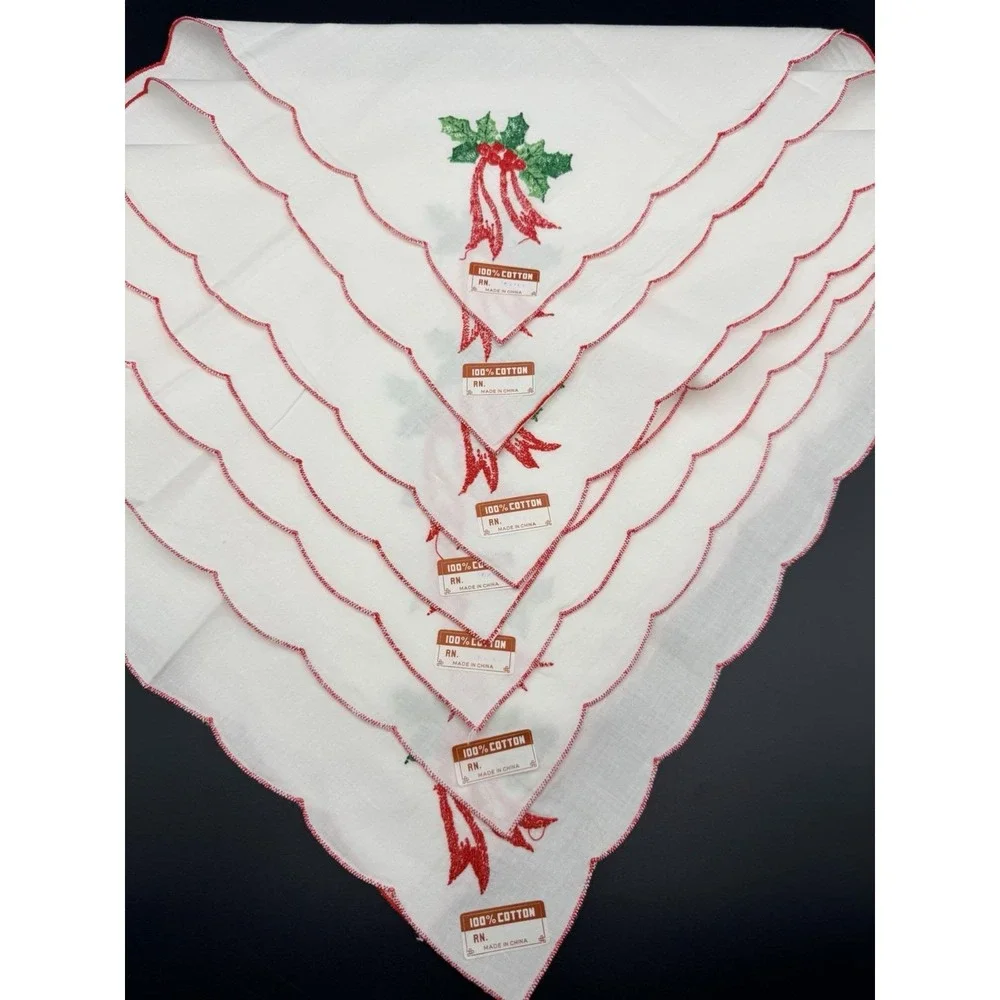 Jabara Set 8 Napkins Holly Berry Christmas Holiday Embroidered Celebration 16x16